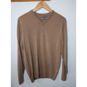 Daniel Cremieux Men's Size L 100% Merino Wool V-Neck Tan Sweater